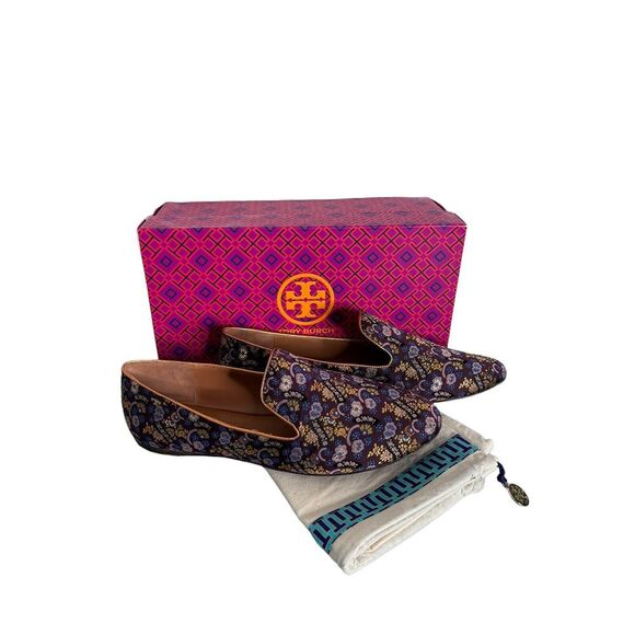 Tory Burch holiday jacquad/gold 5mm smoking slipper, size 11, BNIB,MSRP$313 - Picture 1 of 8